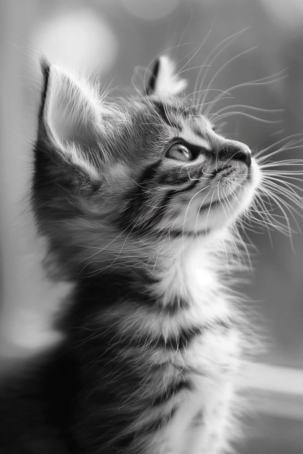 Curious Kitten in Black and White