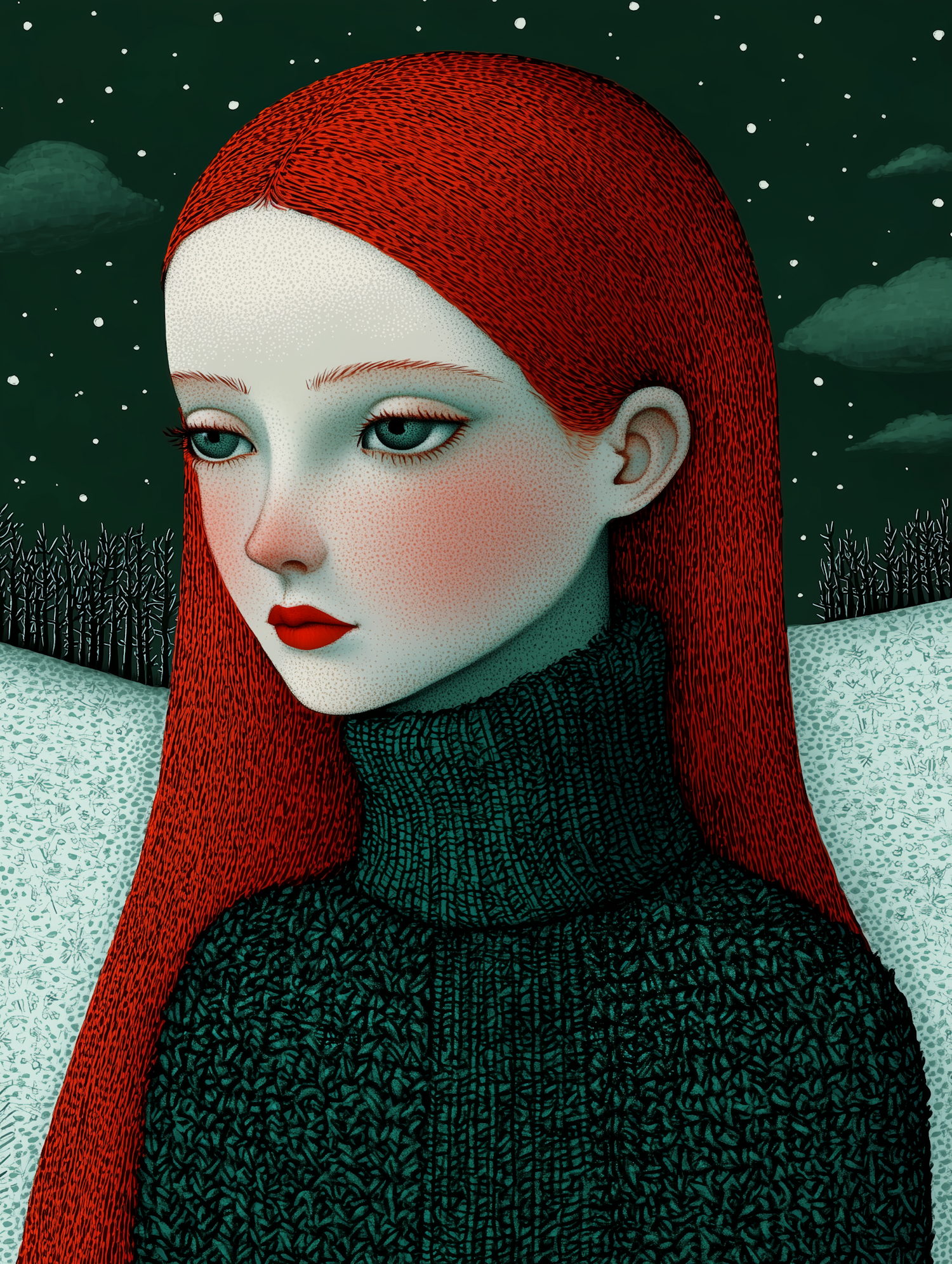 Introspective Woman with Red Hair