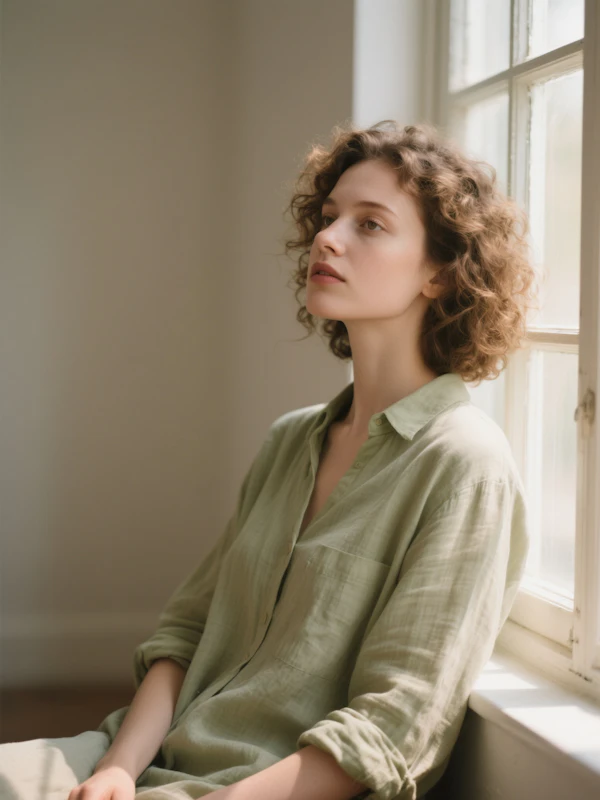 Contemplative Woman by Window