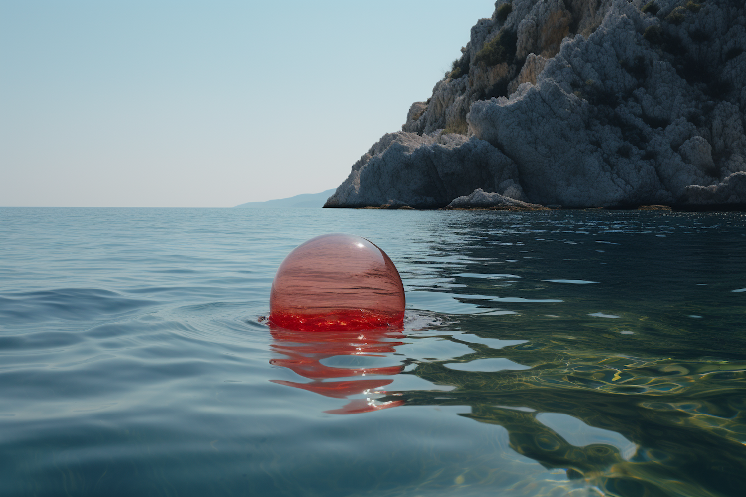 Serene Red Orb by the Secluded Coast