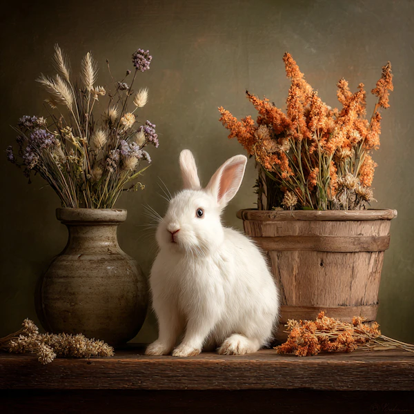 Rabbit and Rustic Vases