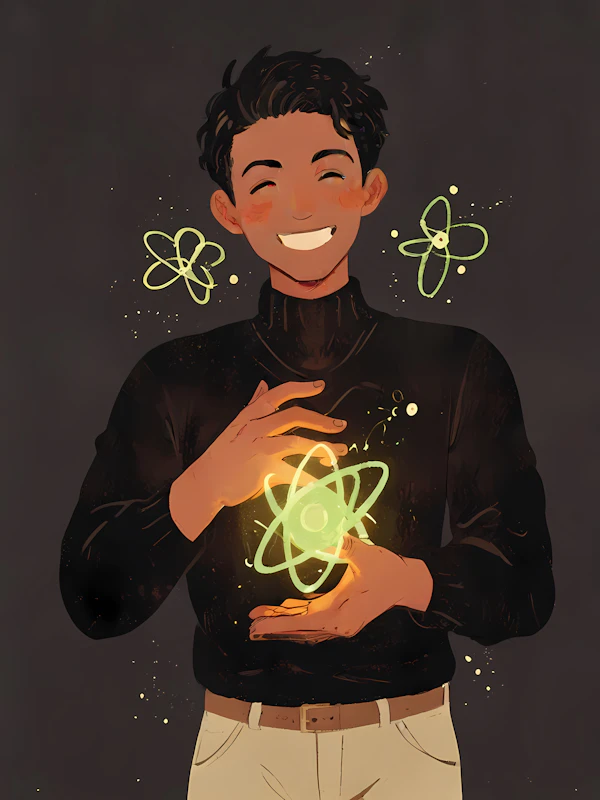 Person with Glowing Atom Symbol