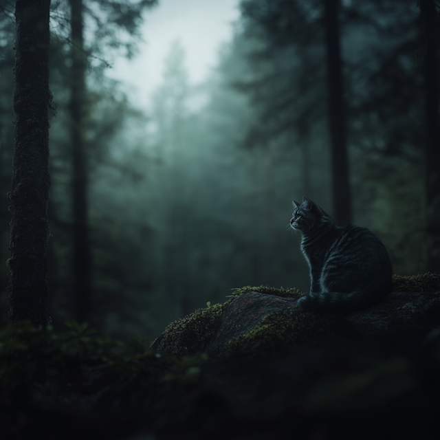 Serene Forest with Cat