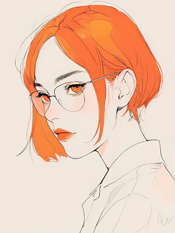 Stylized Portrait with Orange Hair