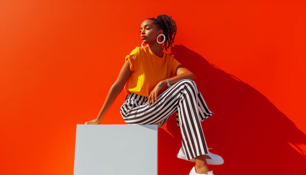 Stylish Woman on Orange Background