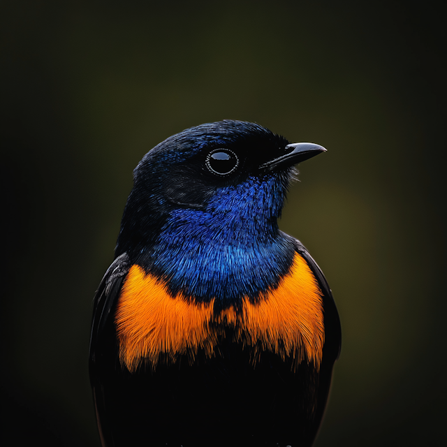 Vibrant Bird with Blue and Orange Plumage