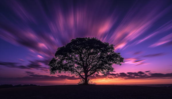 Solitary Tree Against Time-lapse Twilight