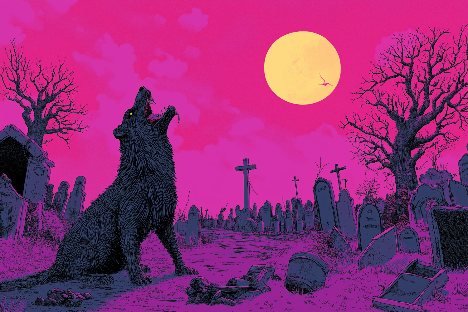 Howling Wolf in Graveyard