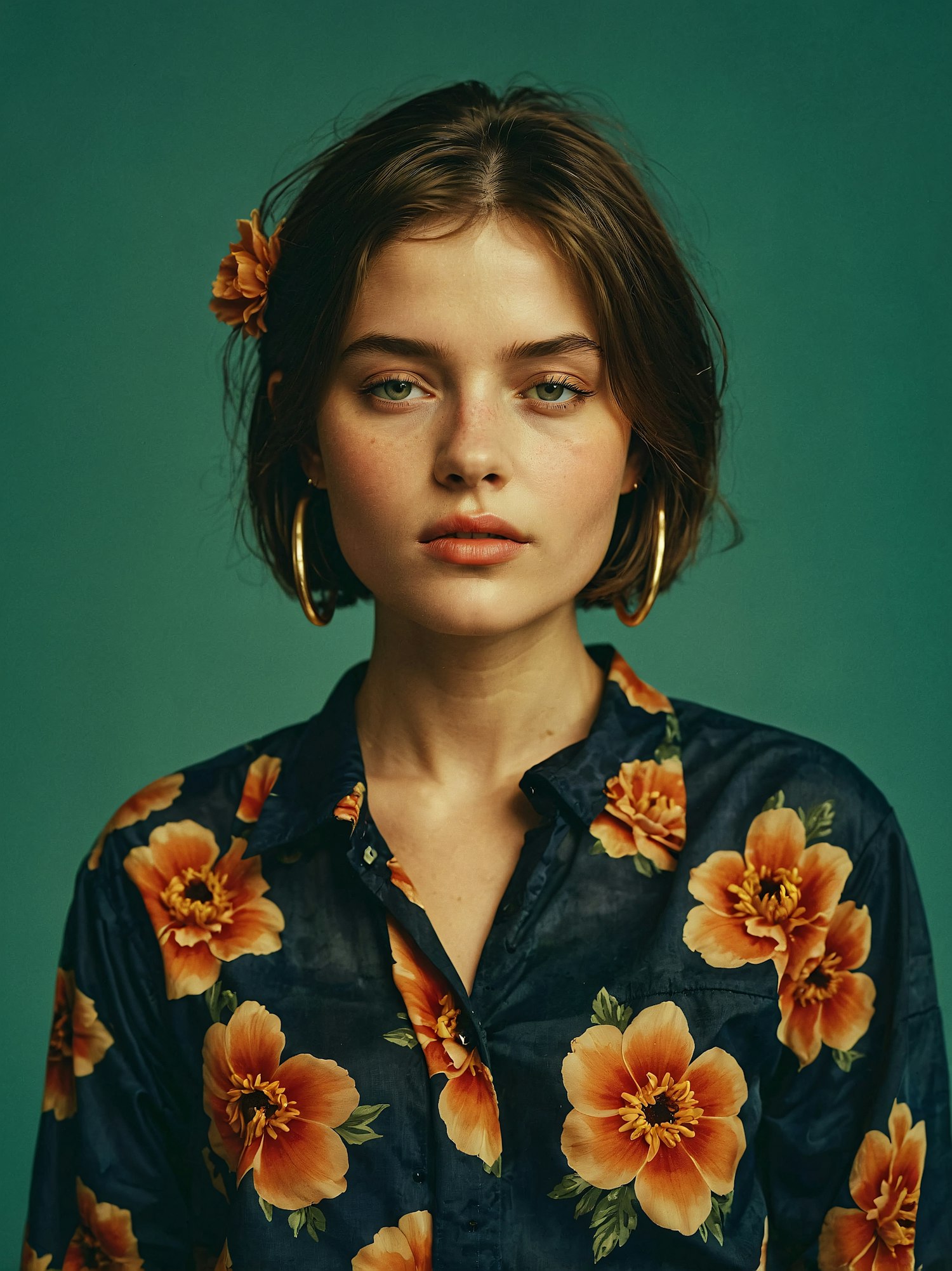 Portrait of a Young Woman with Floral Theme