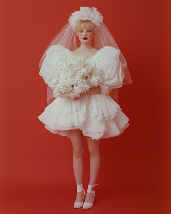 Bridal Portrait Against Red Background