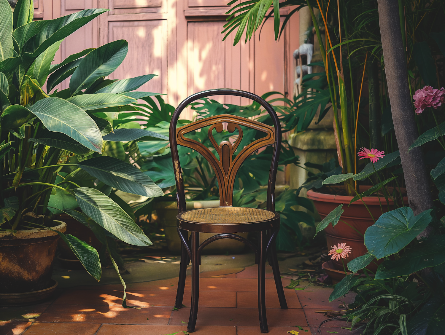 Vintage Chair on Tiled Patio