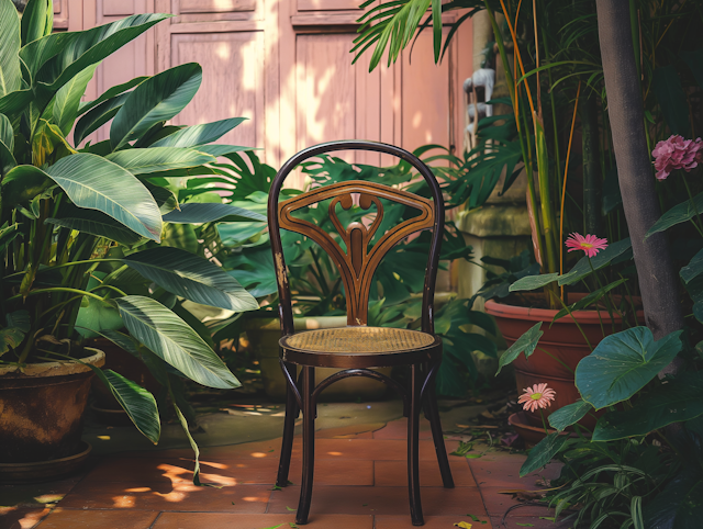 Vintage Chair on Tiled Patio