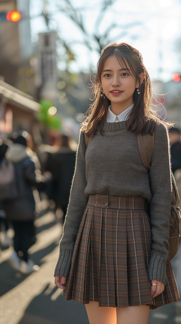 Young Woman with Fall Fashion in Street Scene