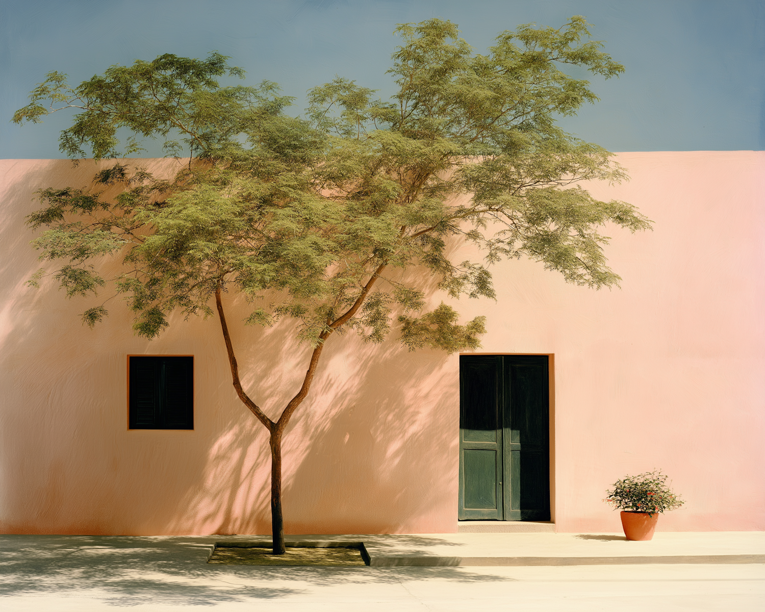 Serene Scene with Pastel Pink Wall