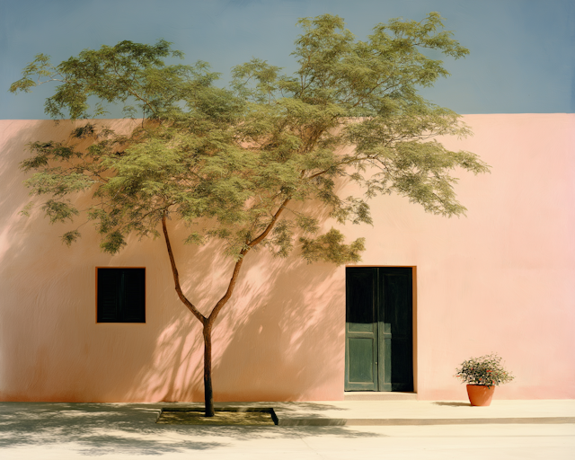 Serene Scene with Pastel Pink Wall