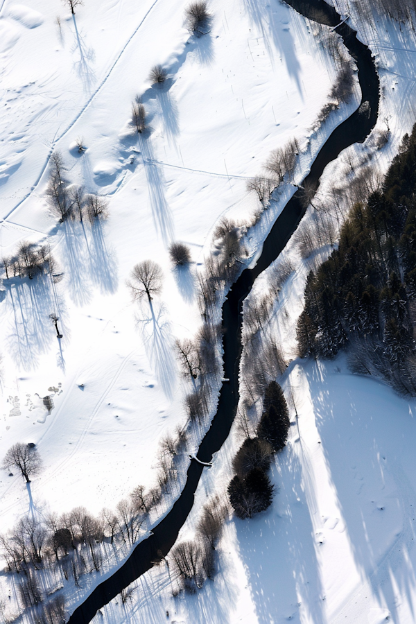 Winter River Aerial View