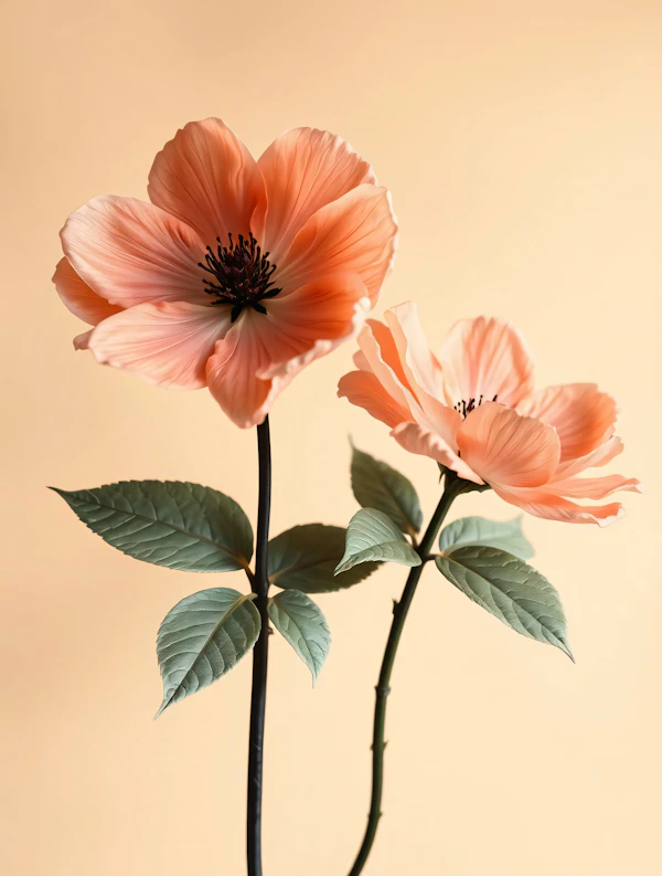 Peach Flowers on Beige