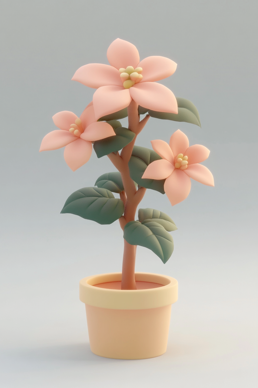 Lummi D Stylized Potted Plant With Pink Flowers