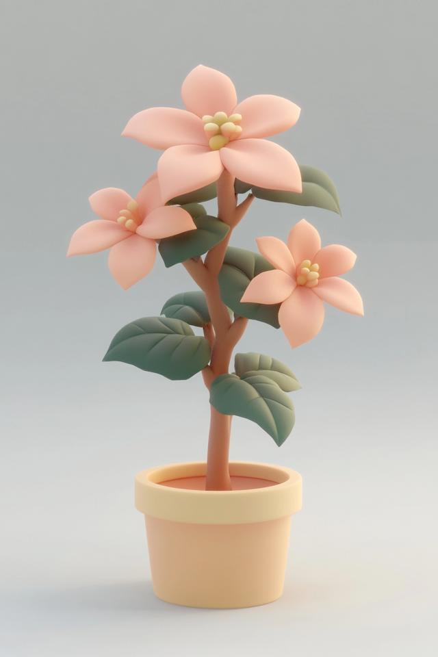 Stylized Potted Plant with Pink Flowers