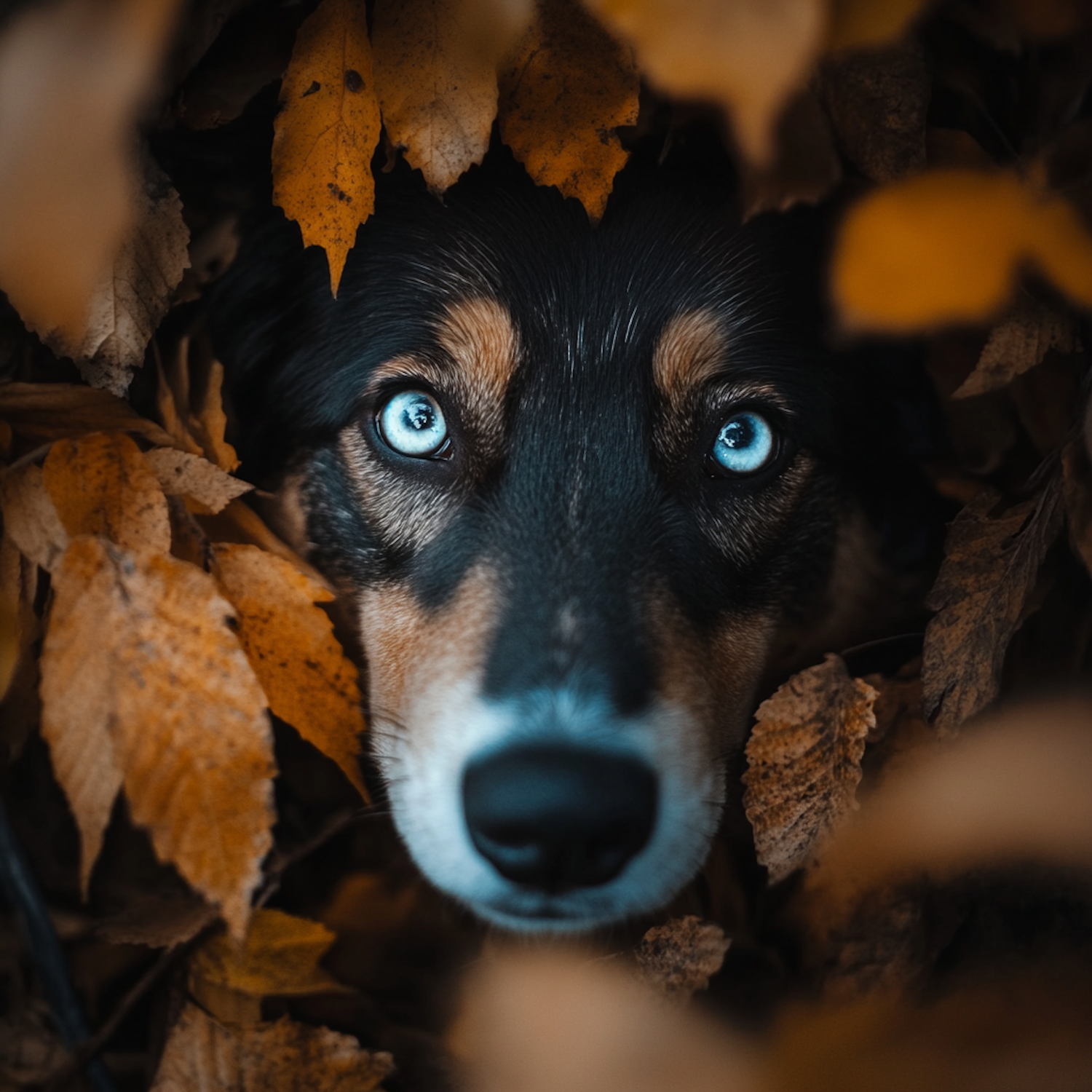 Dog in Autumn Leaves