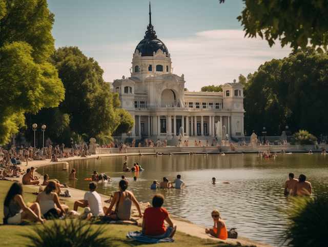 Tranquil Urban Park by Grand Classical Pavilion