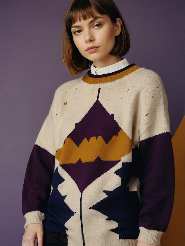 Woman in Geometric Sweater