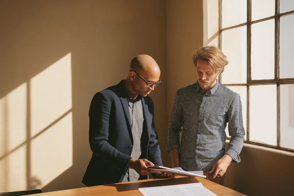 Men Discussing Document