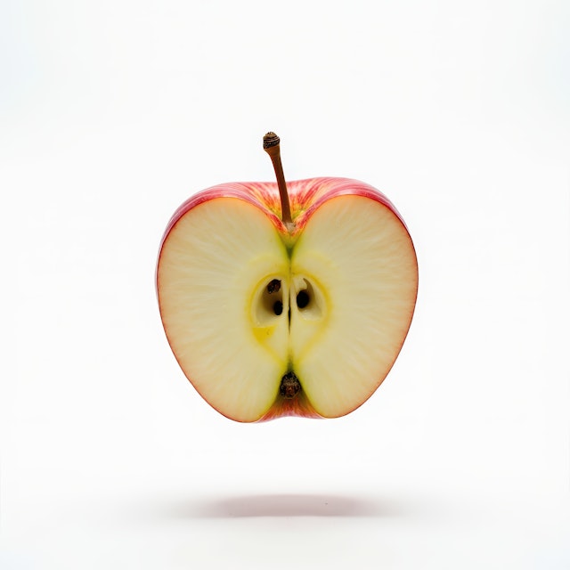 Halved Apple on White Background