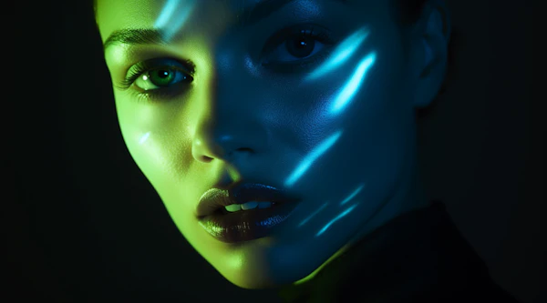 Neon Contrasts: Futuristic Female Portrait