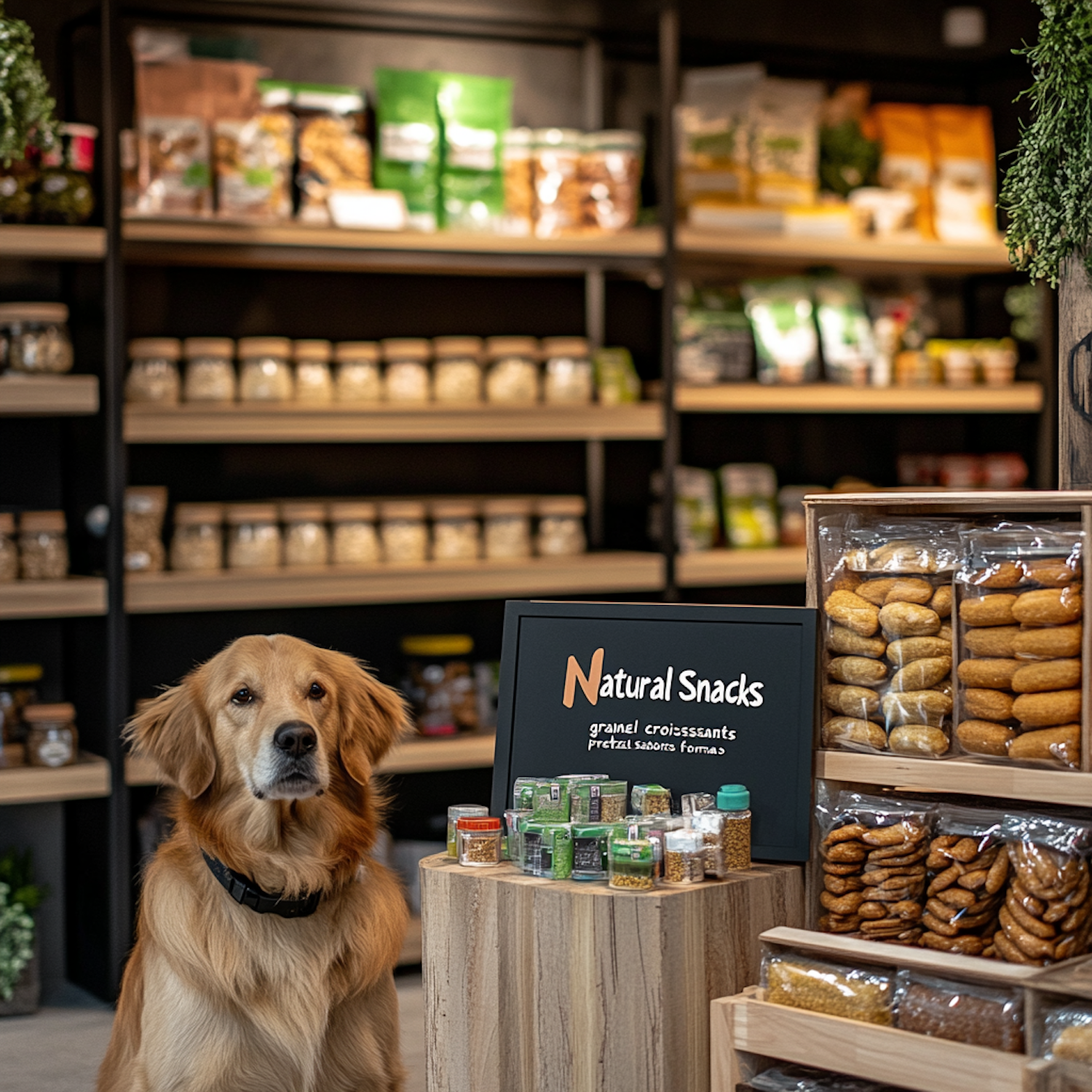 Golden Retriever in Natural Snack Store