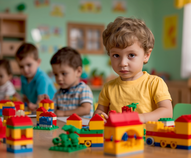 Thoughtful Boy in Kindergarten