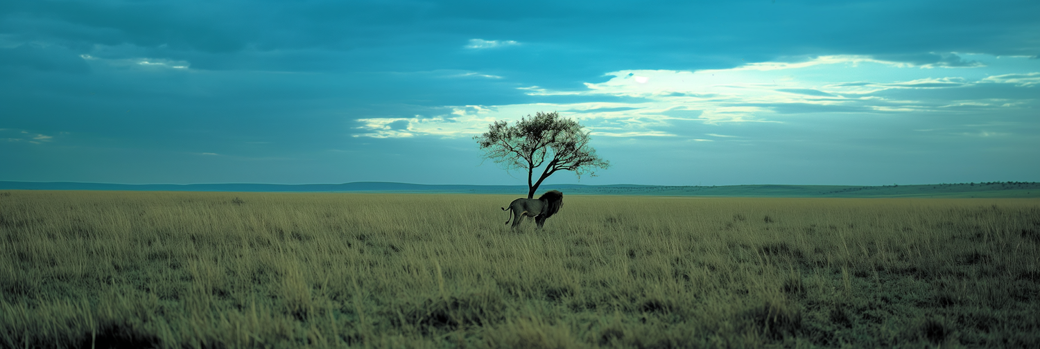 Serene Savanna Landscape with Lion