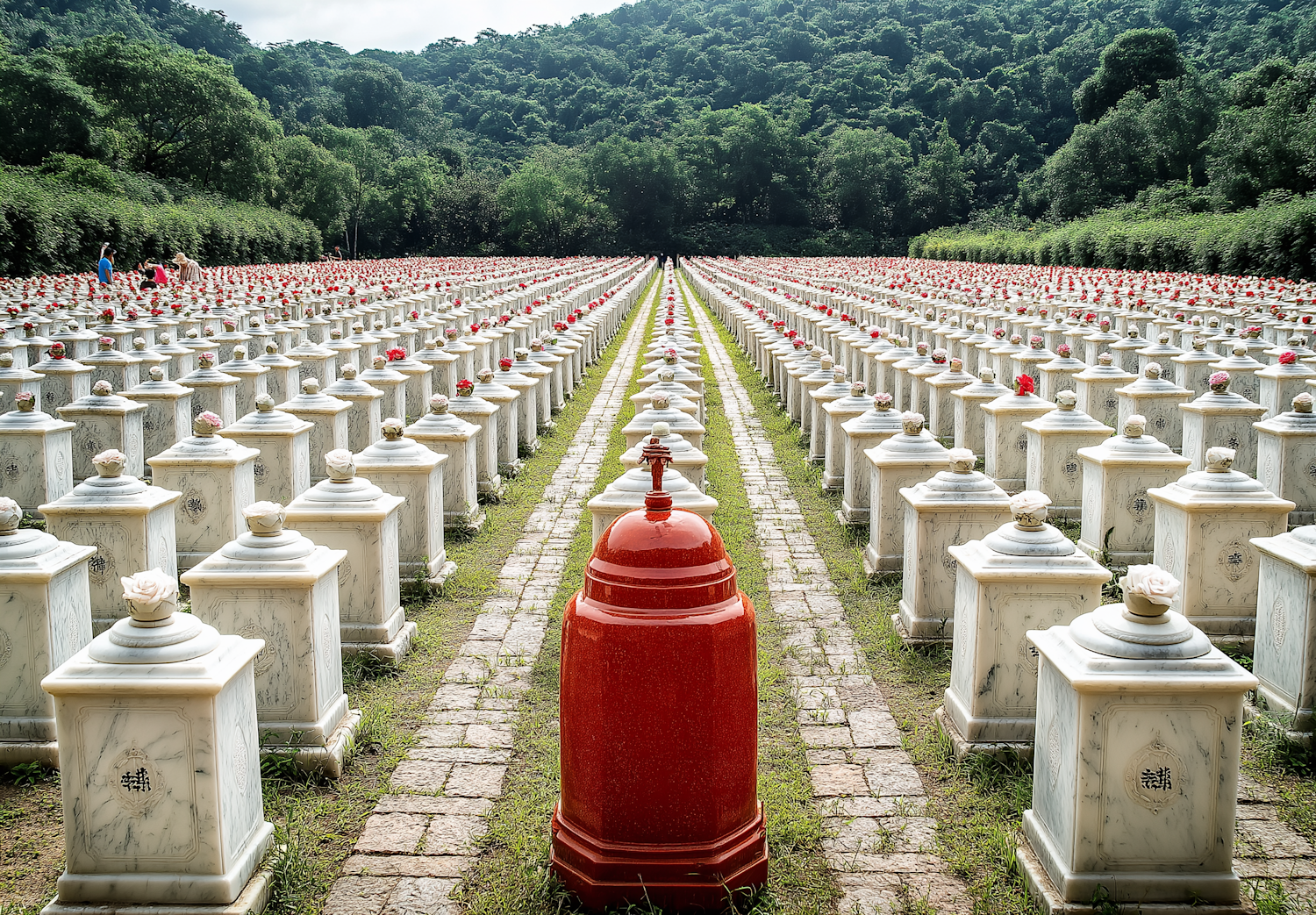 Cemetery with Red Flowers