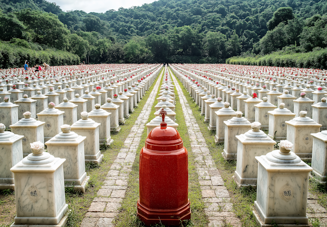 Cemetery with Red Flowers