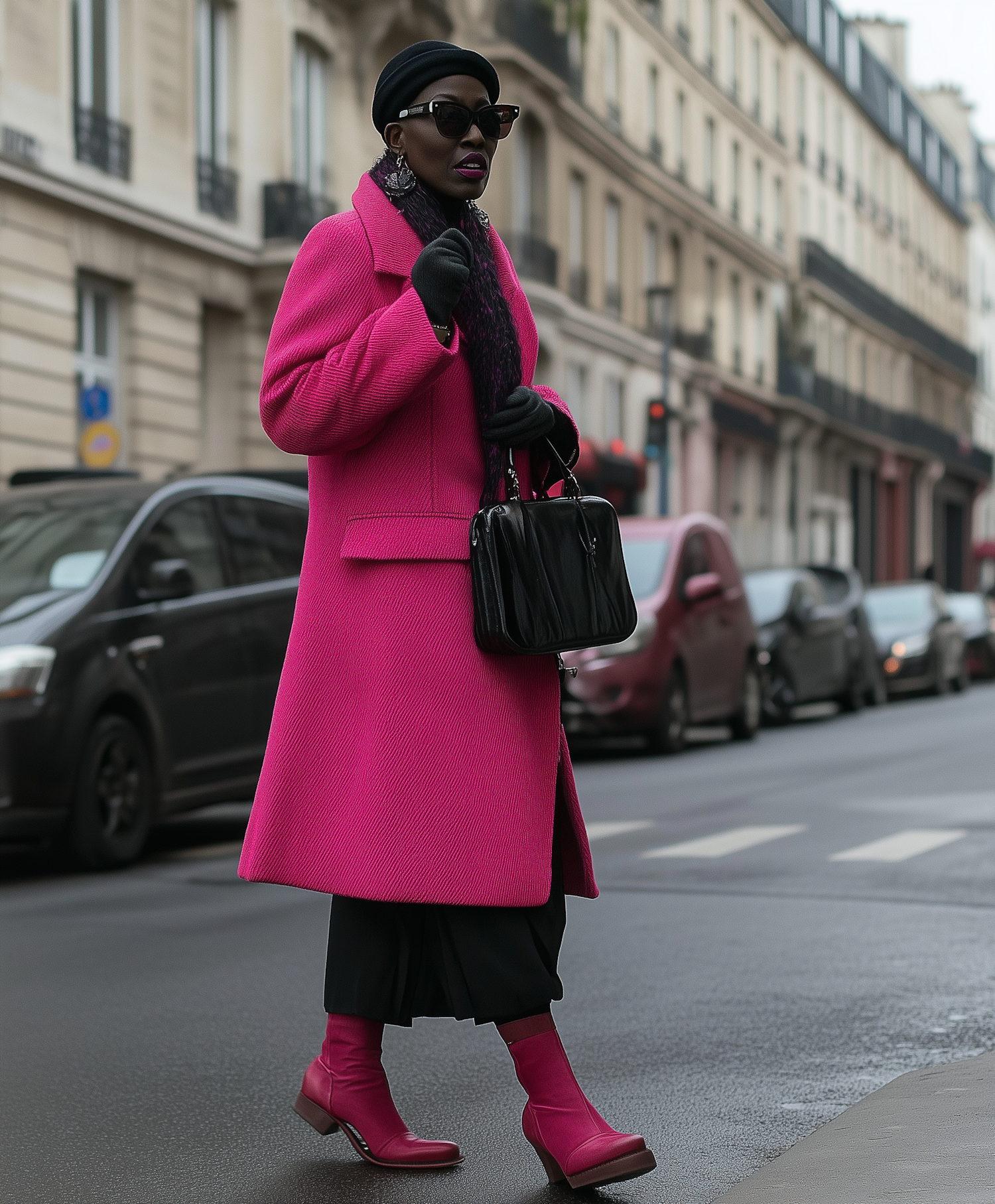 Stylish Individual in Pink Coat