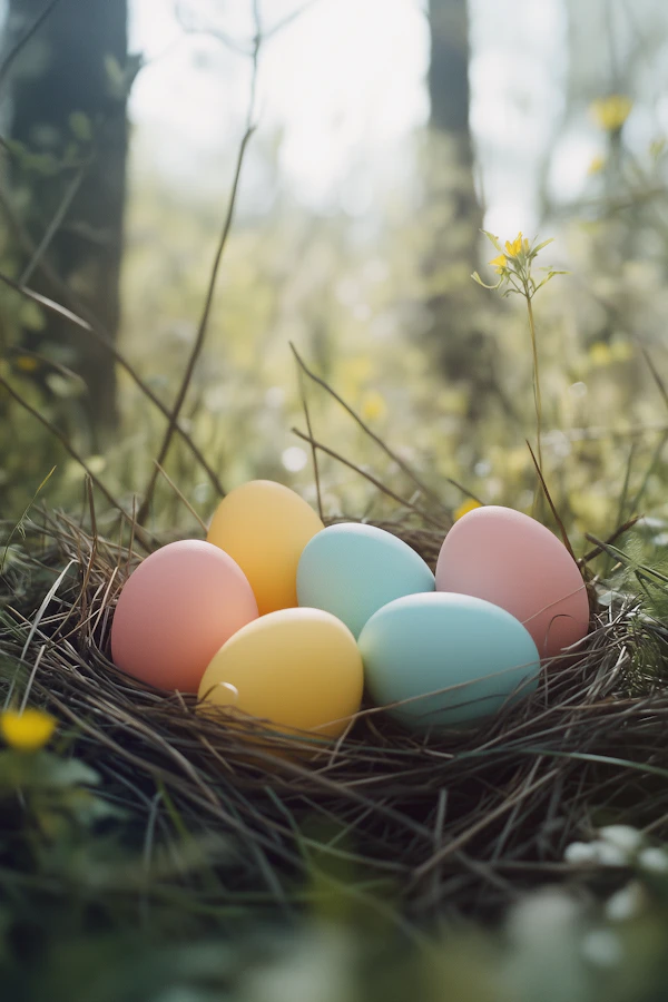 Pastel Egg Nest in Spring Setting