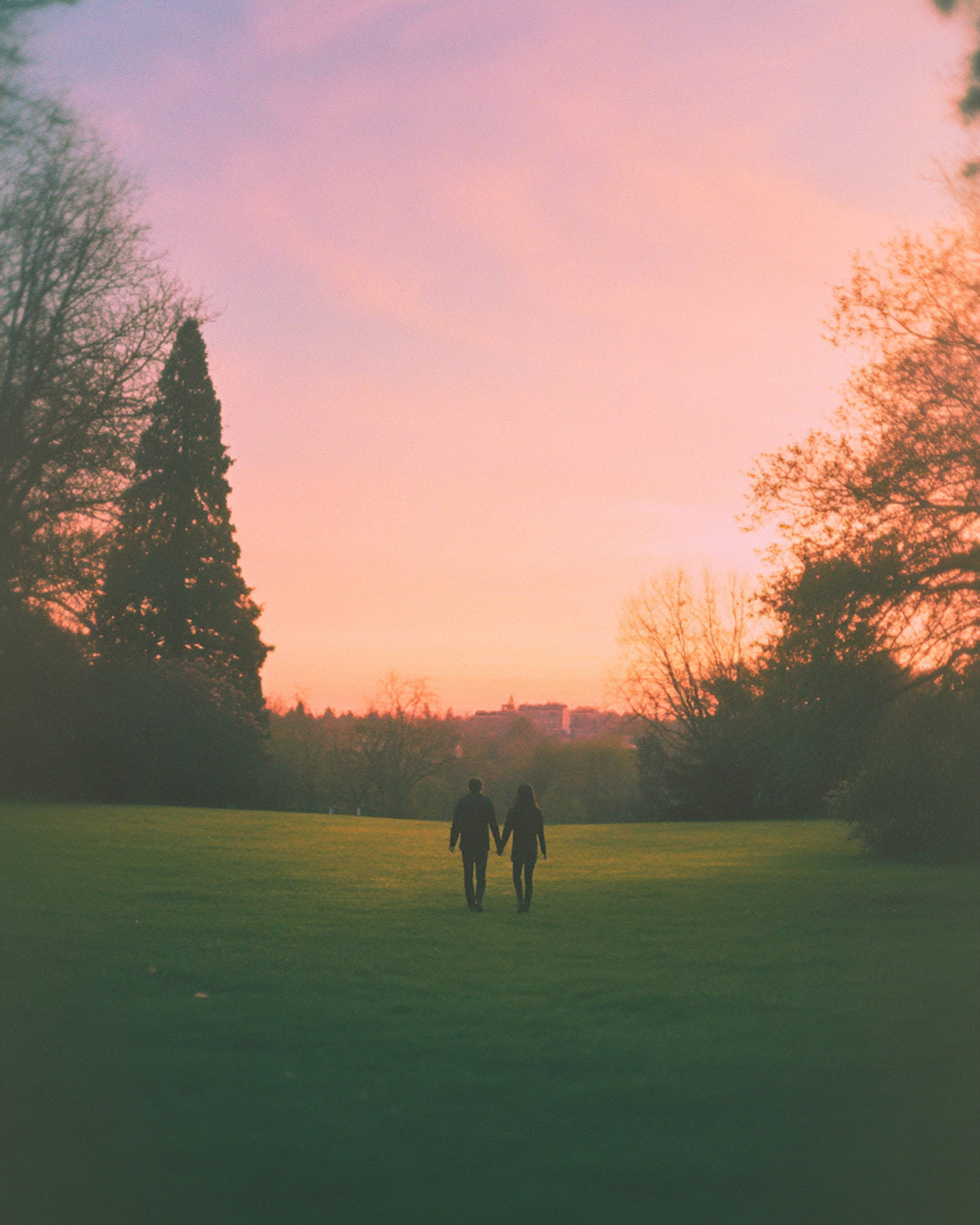 Silhouetted Couple in Open Field