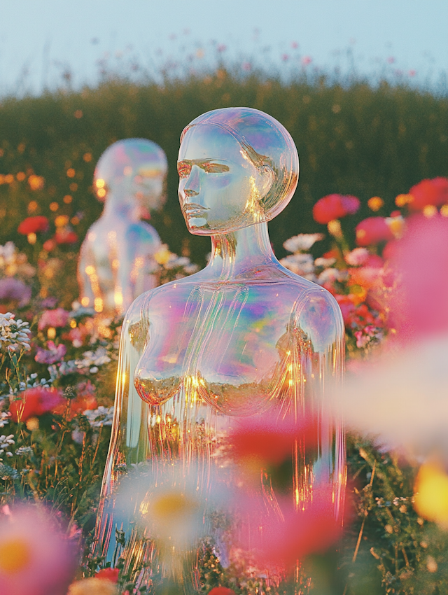 Ethereal Figures in Wildflower Field