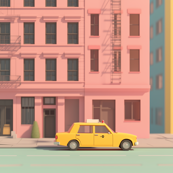 Stylized Vibrant Street Scene with Taxi