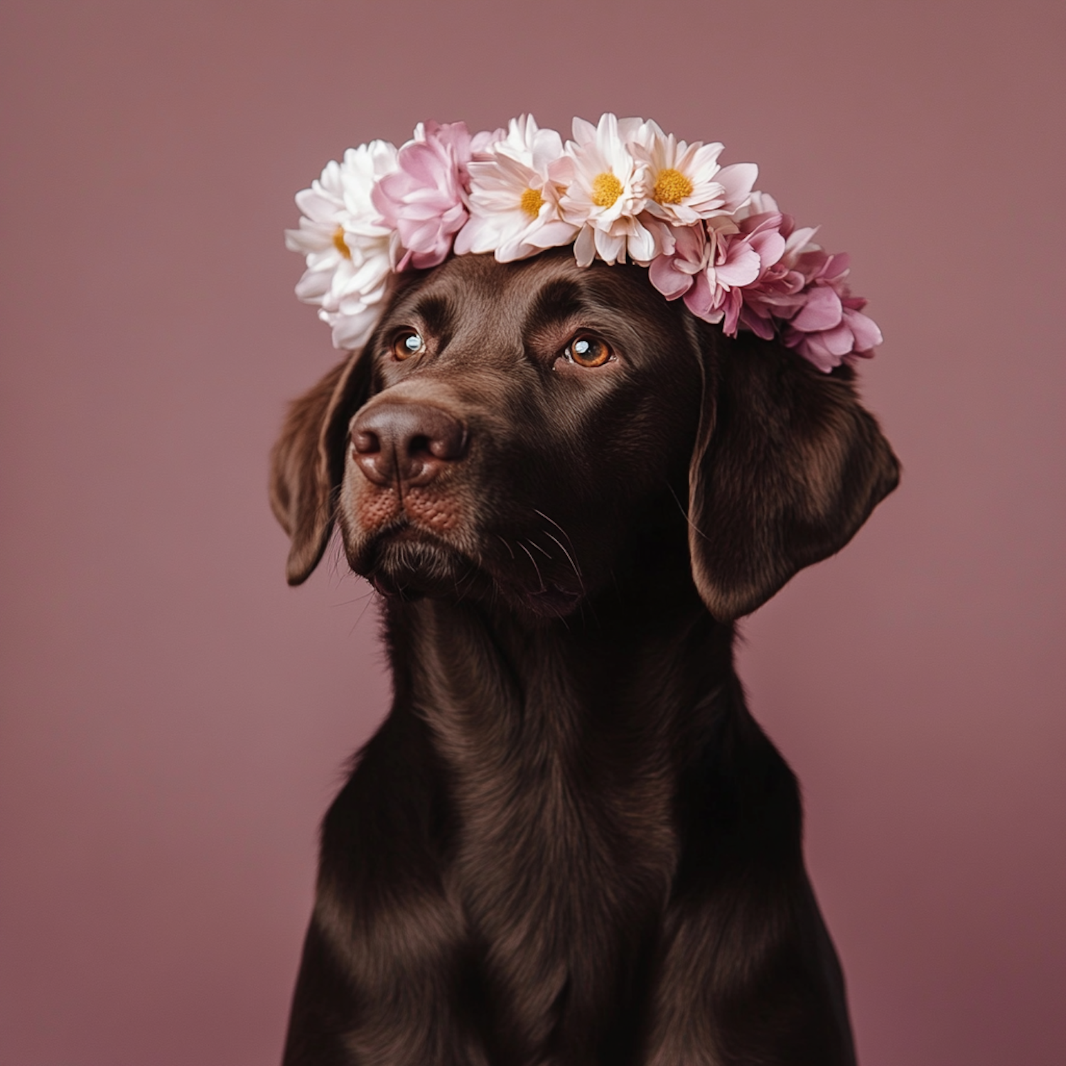 Chocolate Labrador with Floral Crown