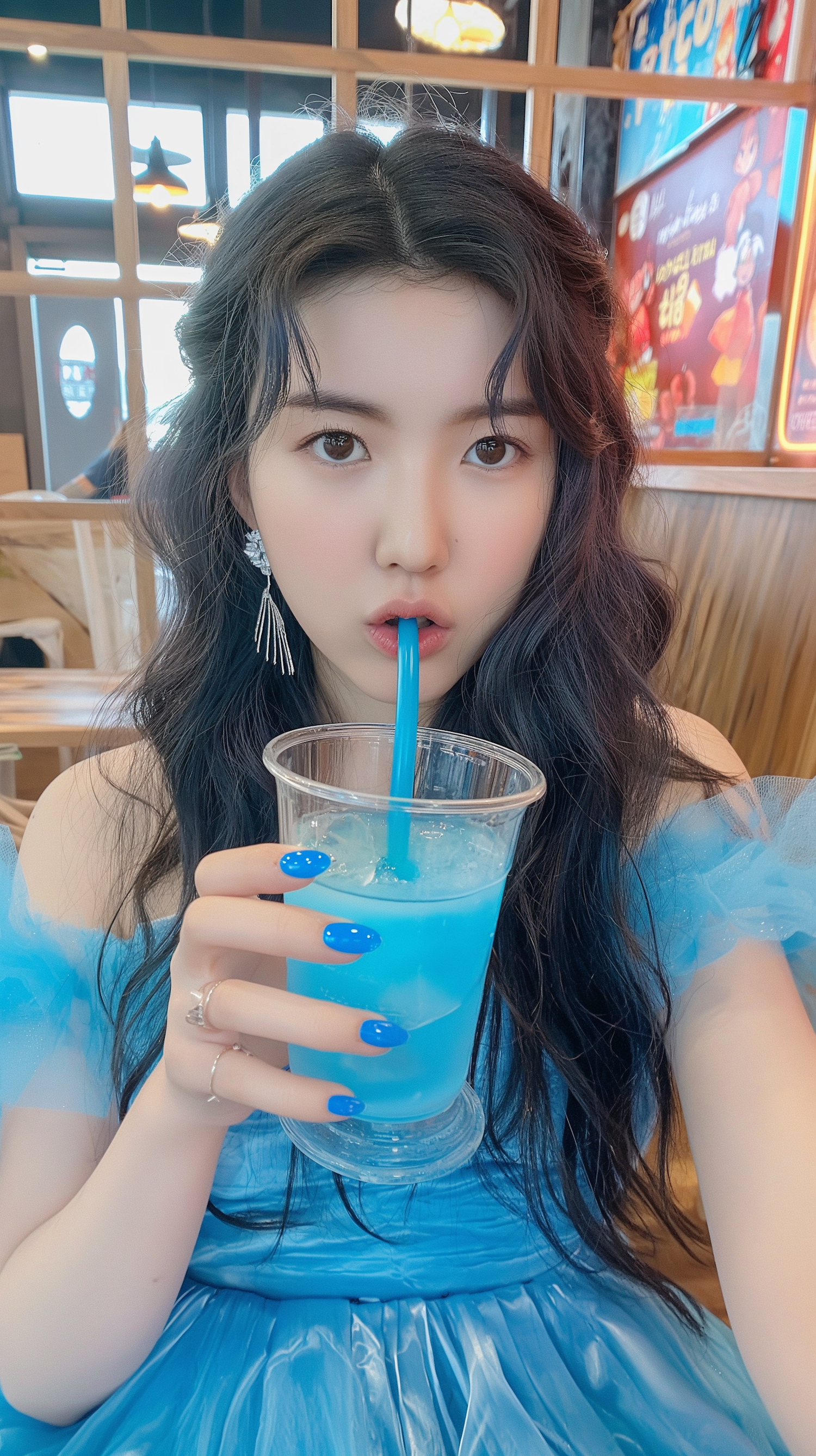 Young Woman Enjoying a Blue Drink