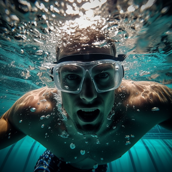 Astonished Swimmer's Underwater Gaze