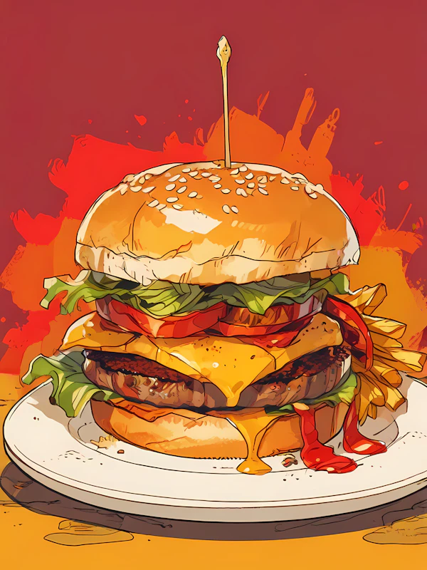 Vibrant Cheeseburger Illustration