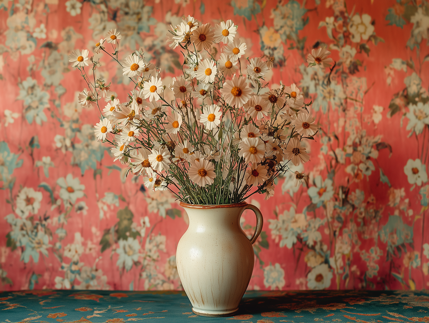 Ceramic Vase with White Daisies