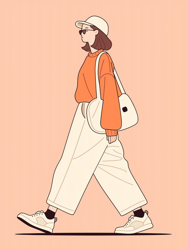 Stylish Person Walking Against Peach Background