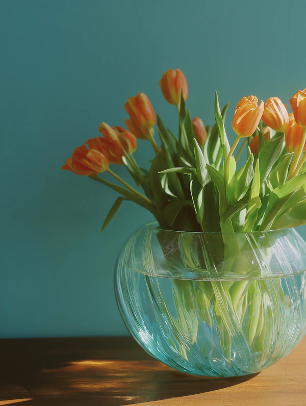 Orange Tulips in Glass Vase