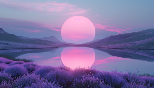 Serene Landscape with Radiant Pink Sun