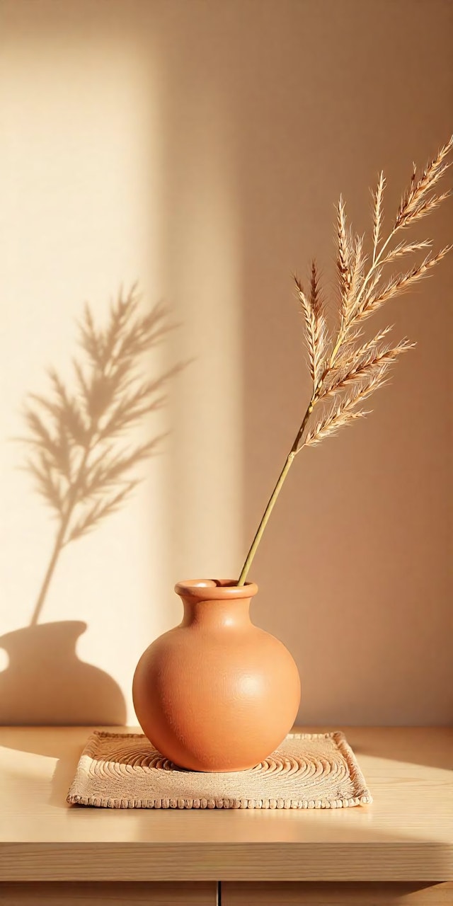 Terracotta Vase with Dried Plant