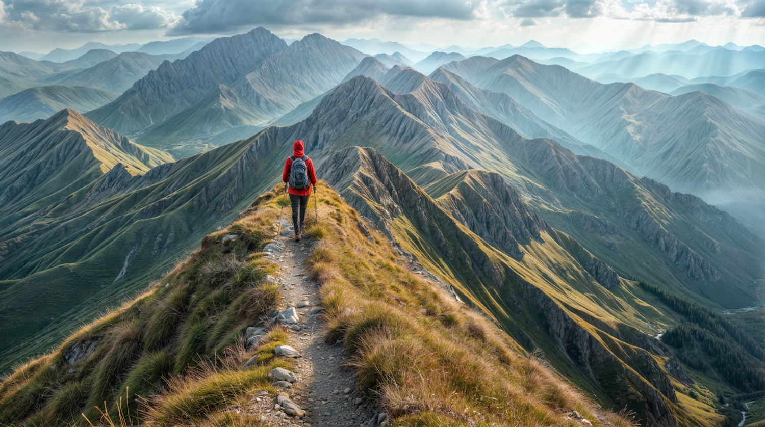 Hiker on Mountain Ridge