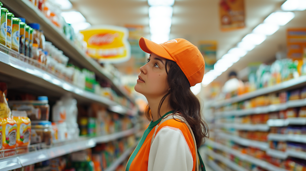 Supermarket Employee in Thought